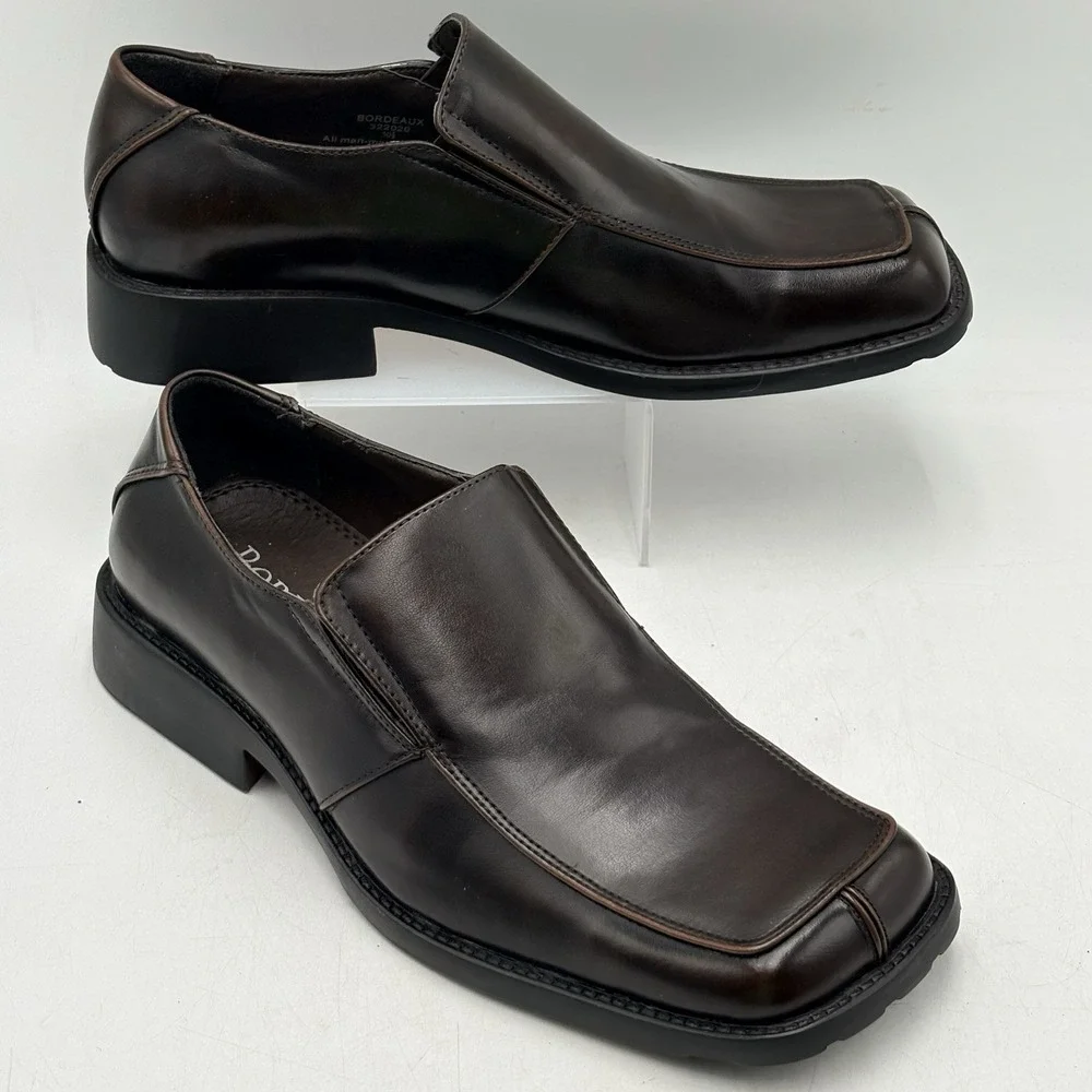 Borelli Bordeaux Mens 10.5 Brown Slip On Dress Shoes Square Toe Loafers